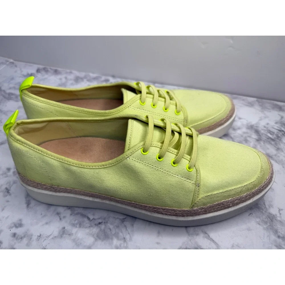Vionic Women Lime‎ Green Canvas Espadrille Platform Sneakers Orthotic Lace Up 9